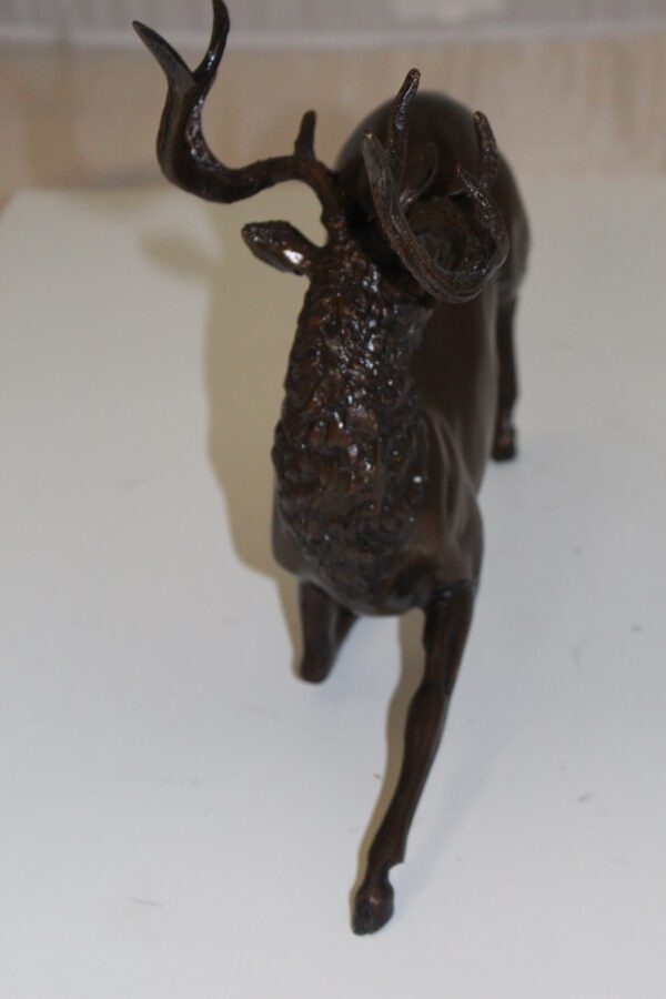 Deer Bronze Statue -  Size: 12"L x 5"W x 10.5"H.