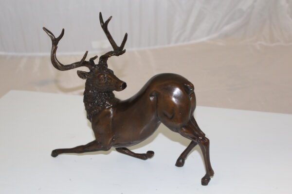 Deer Bronze Statue -  Size: 12"L x 5"W x 10.5"H.