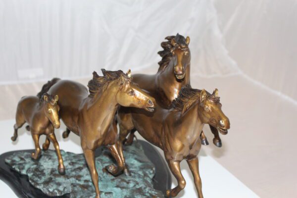 Four horses running Bronze Statue -  Size: 20"L x 14"W x 12"H.