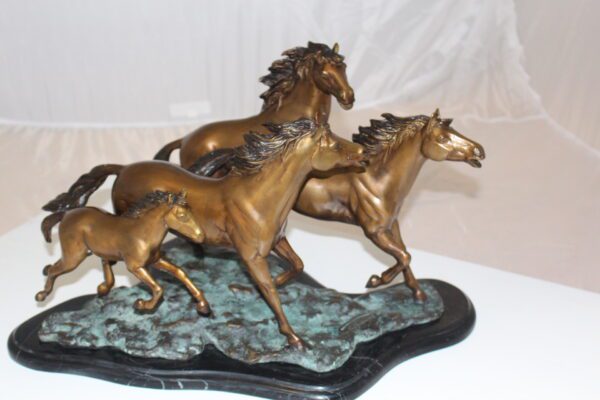 Four horses running Bronze Statue -  Size: 20"L x 14"W x 12"H.