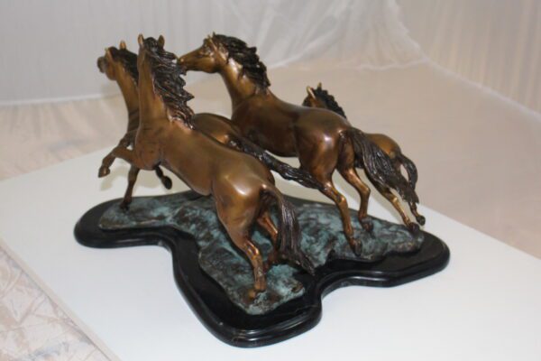 Four horses running Bronze Statue -  Size: 20"L x 14"W x 12"H.