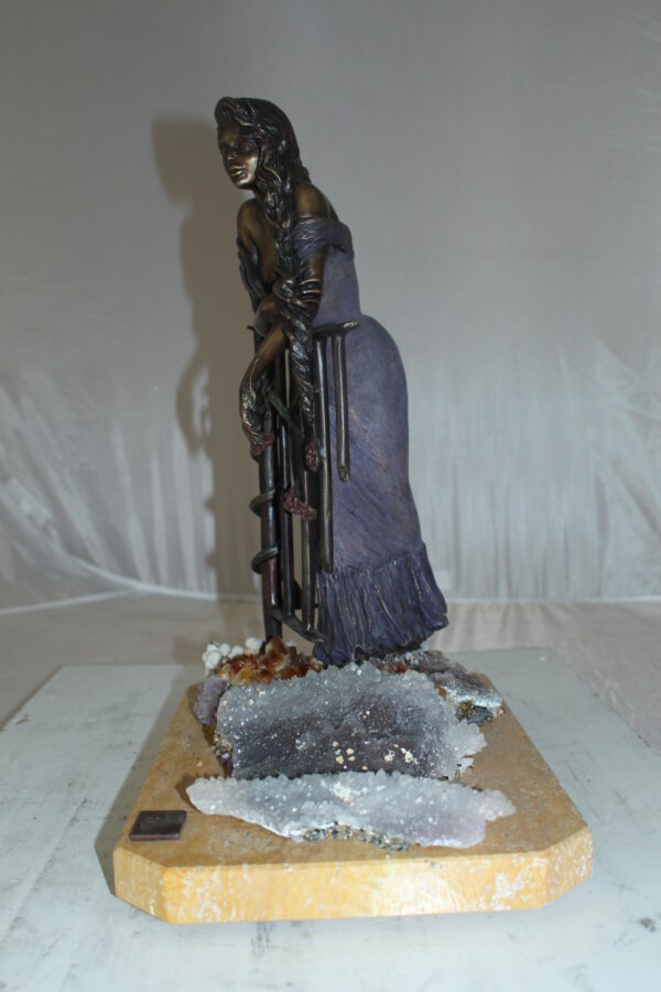 Judith Bronze Statue on Amethyst stone by Vidal -  Size: 16"L x 10"W x 18"H.