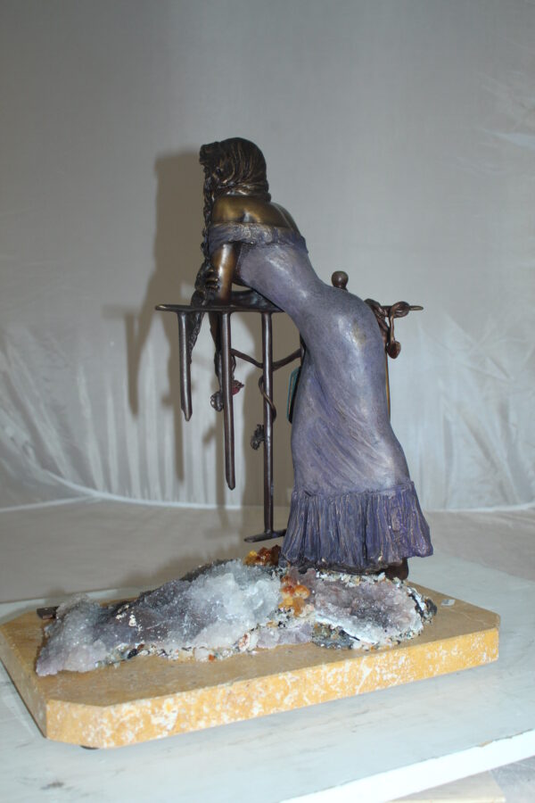 Judith Bronze Statue on Amethyst stone by Vidal -  Size: 16"L x 10"W x 18"H.