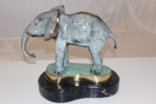 Elephant Bronze Statue -  Size: 11"L x 8"W x 10"H.