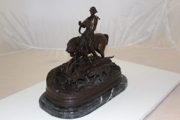 Hunting man on horse Bronze Statue -  Size: 16"L x 8"W x 14"H.