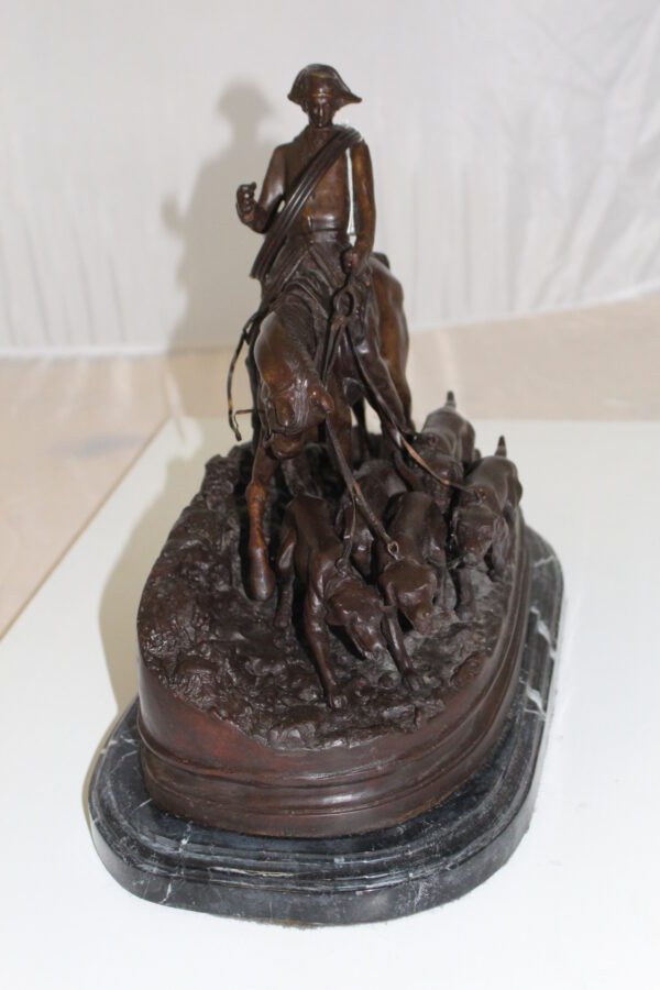 Hunting man on horse Bronze Statue -  Size: 16"L x 8"W x 14"H.