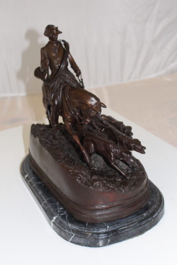 Hunting man on horse Bronze Statue -  Size: 16"L x 8"W x 14"H.