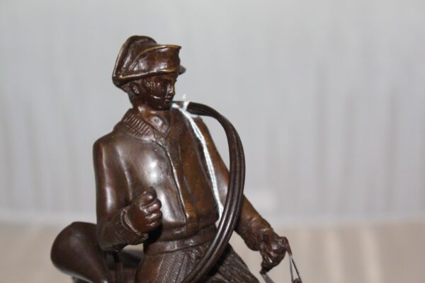 Hunting man on horse Bronze Statue -  Size: 16"L x 8"W x 14"H.