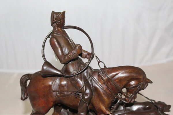 Hunting man on horse Bronze Statue -  Size: 16"L x 8"W x 14"H.