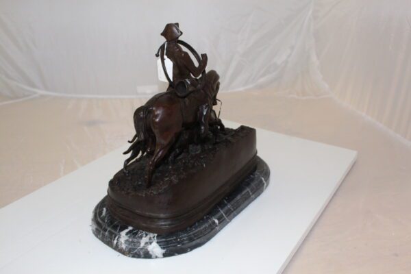 Hunting man on horse Bronze Statue -  Size: 16"L x 8"W x 14"H.