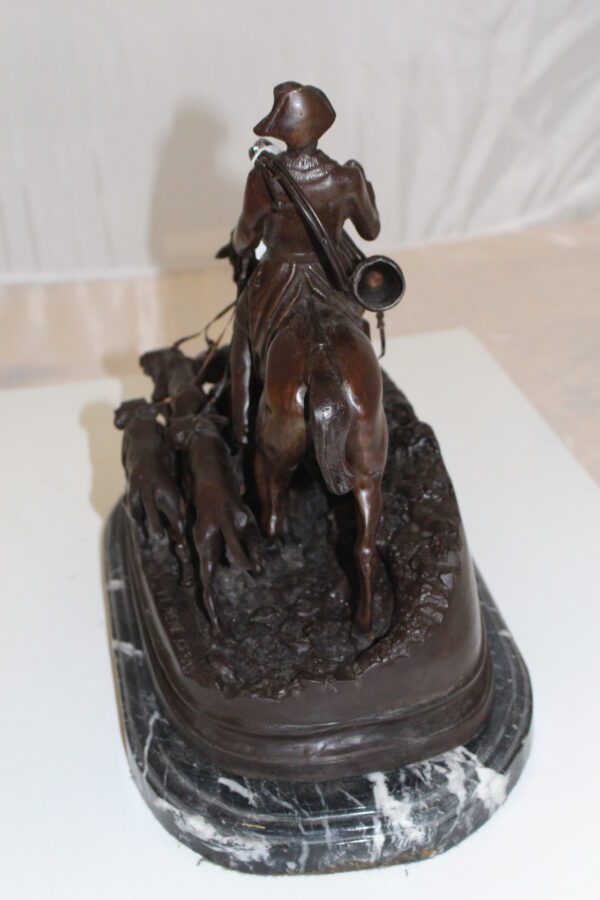 Hunting man on horse Bronze Statue -  Size: 16"L x 8"W x 14"H.