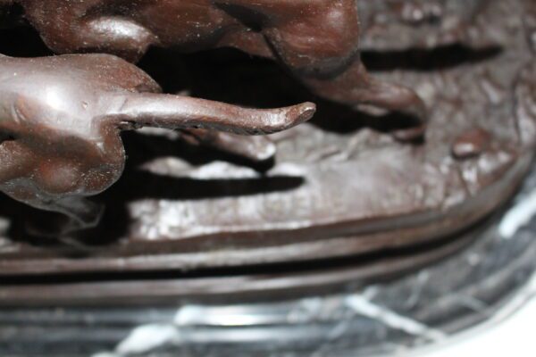 Hunting man on horse Bronze Statue -  Size: 16"L x 8"W x 14"H.