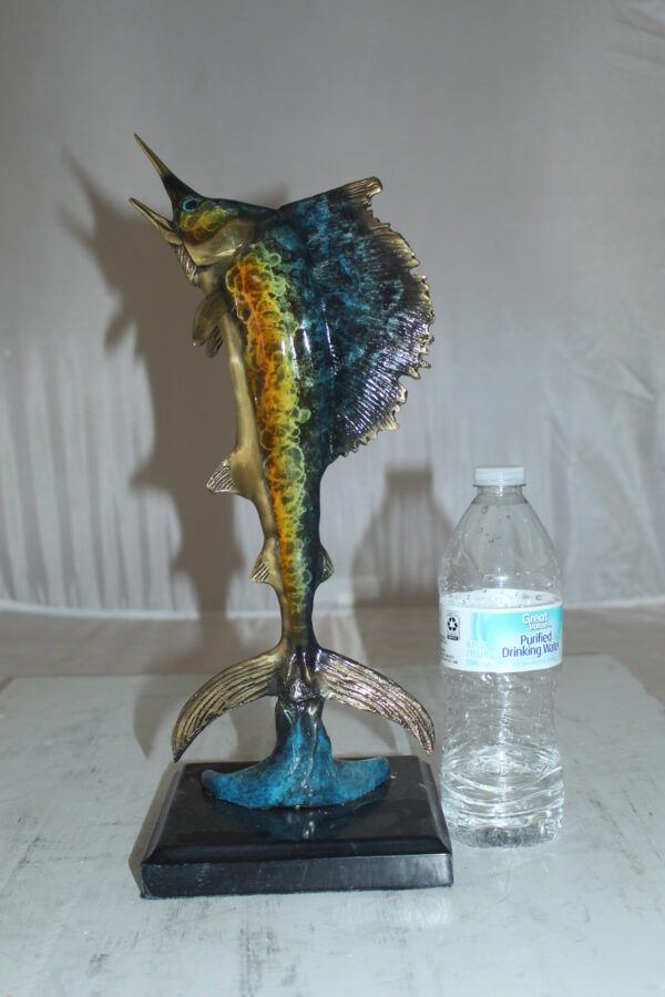 Single Sailfish Bronze Statue -  Size: 6"L x 6"W x 15"H.