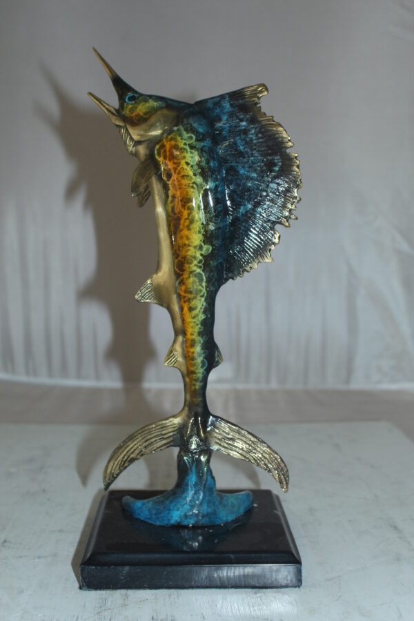 Single Sailfish Bronze Statue -  Size: 6"L x 6"W x 15"H.