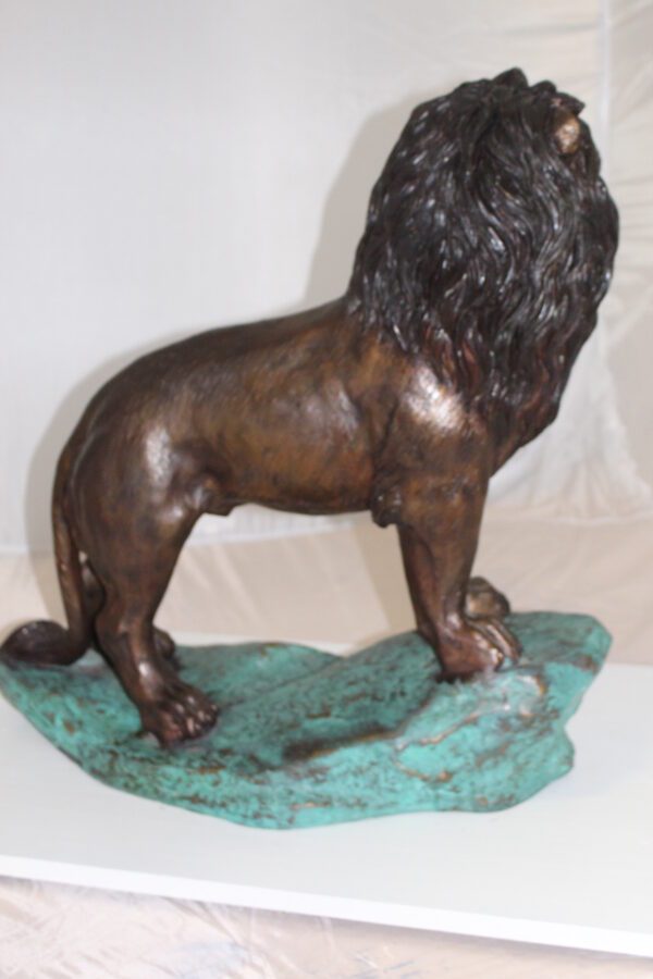 Lion Standing Bronze Statue -  Size: 26"L x 10"W x 25"H.