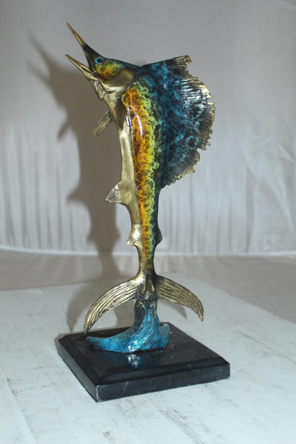 Single Sailfish Bronze Statue -  Size: 6"L x 6"W x 15"H.