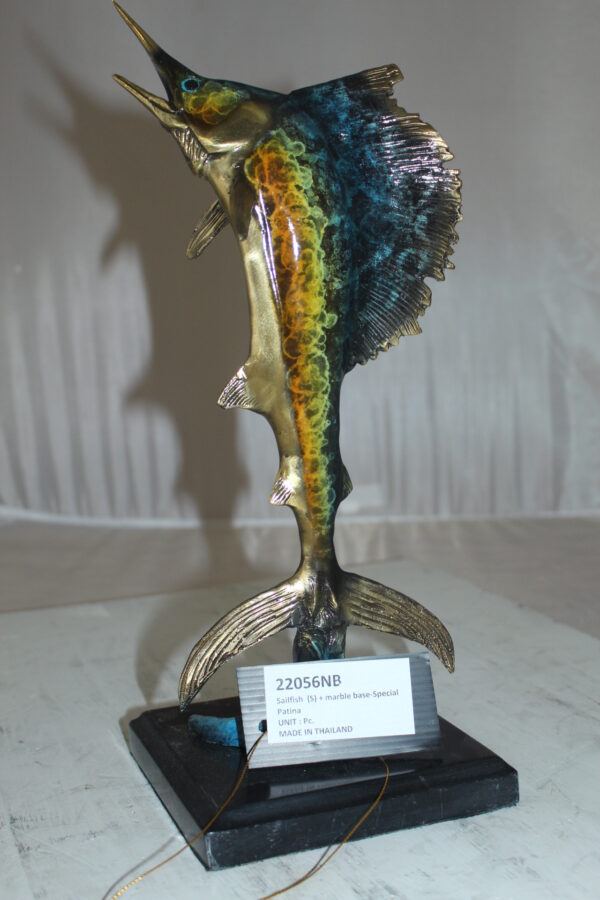 Single Sailfish Bronze Statue -  Size: 6"L x 6"W x 15"H.