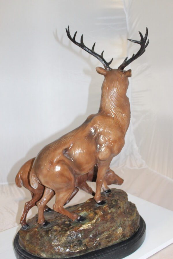 Two Deers Bronze Statue -  Size: 21"L x 13"W x 32"H.