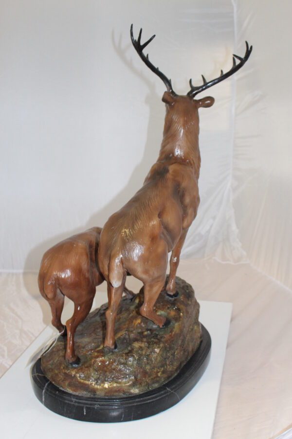 Two Deers Bronze Statue -  Size: 21"L x 13"W x 32"H.