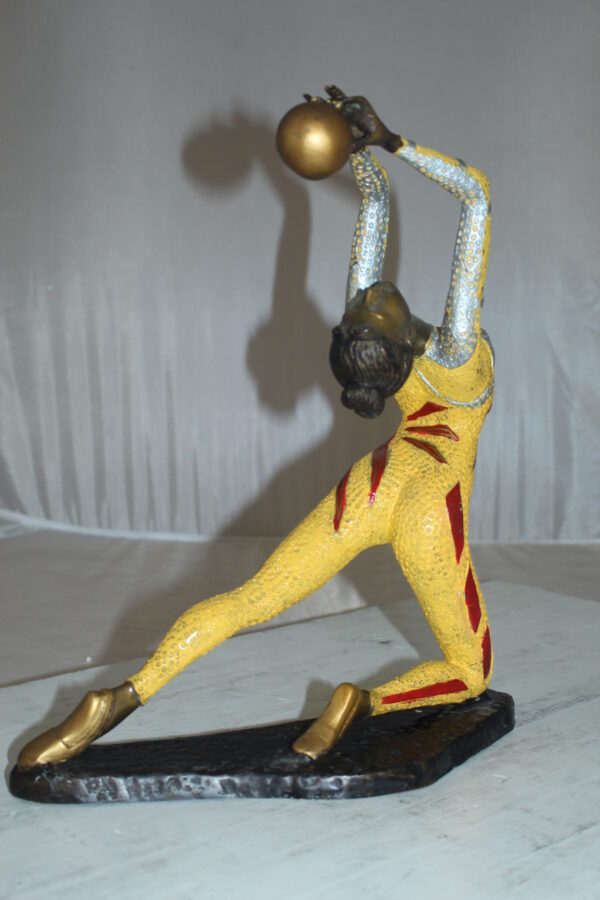 Ballet Dancer with a Ball Bronze Statue -  Size: 12"L x 6"W x 14"H.