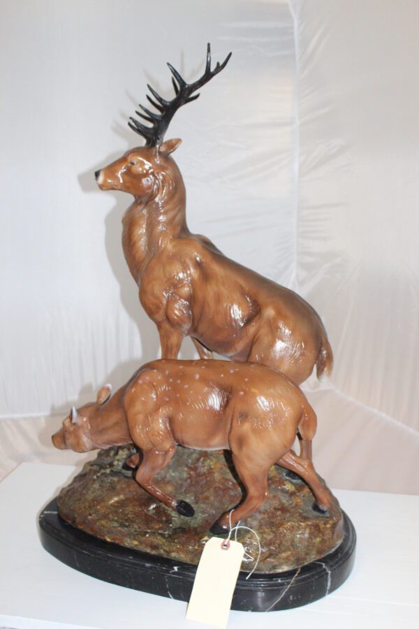 Two Deers Bronze Statue -  Size: 21"L x 13"W x 32"H.