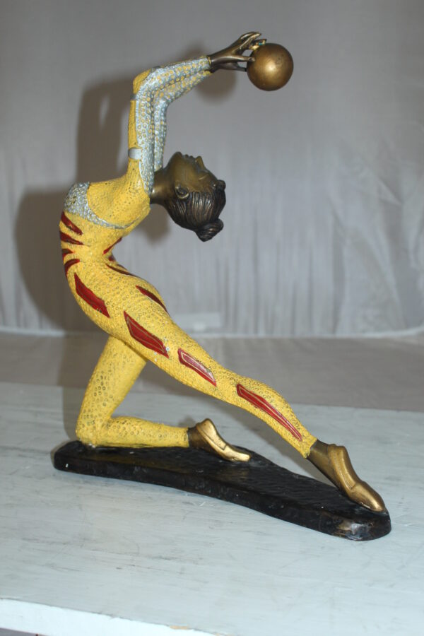 Ballet Dancer with a Ball Bronze Statue -  Size: 12"L x 6"W x 14"H.