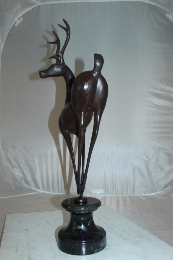 Deer standing Bronze Statue -  Size: 12"L x 7"W x 30"H.