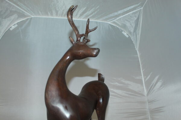 Deer standing Bronze Statue -  Size: 12"L x 7"W x 30"H.