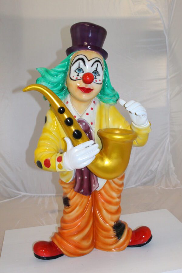 Clown Standing with Saxophone Bronze Statue -  Size: 20"L x 15"W x 36"H.