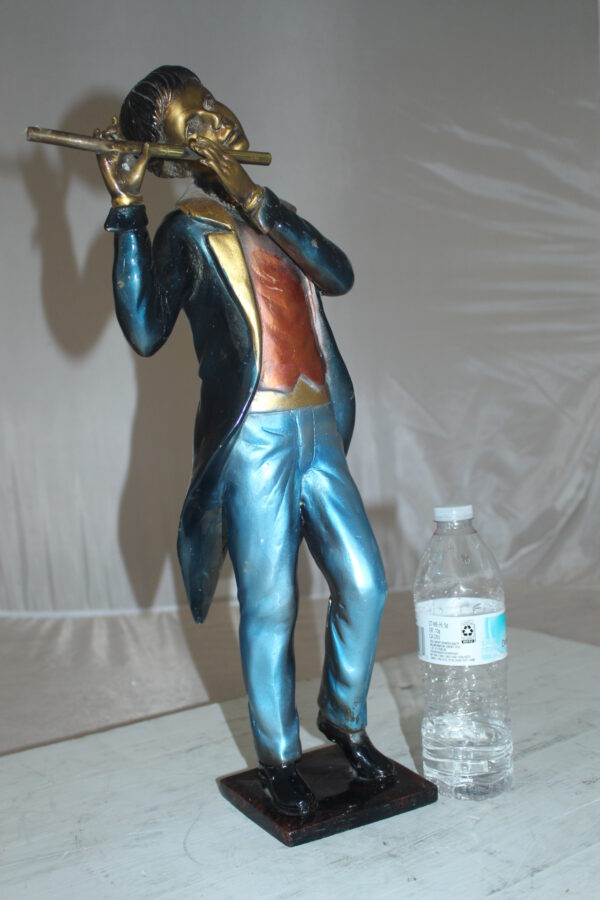 Boy Playing the Flute Bronze Statue -  Size: 5"L x 10"W x 19"H.