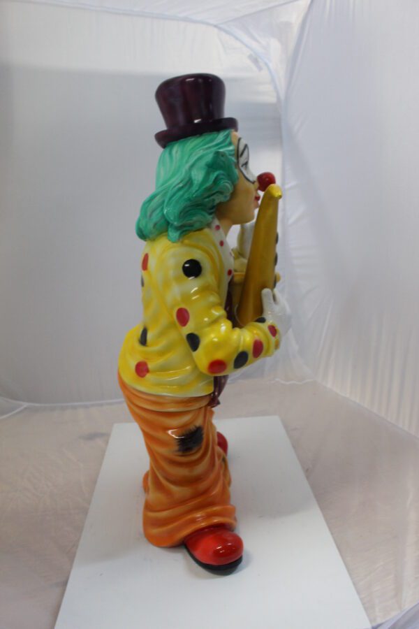 Clown Standing with Saxophone Bronze Statue -  Size: 20"L x 15"W x 36"H.