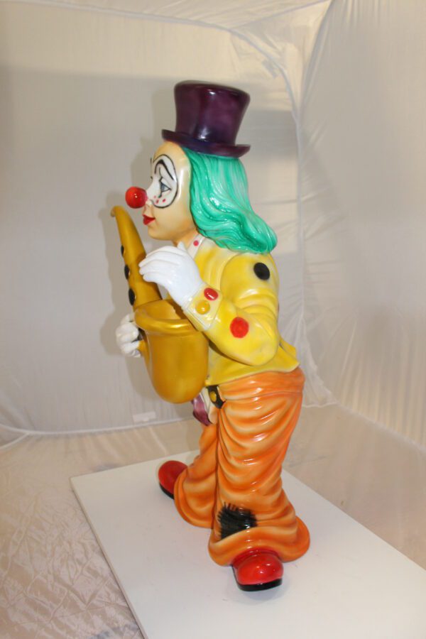 Clown Standing with Saxophone Bronze Statue -  Size: 20"L x 15"W x 36"H.