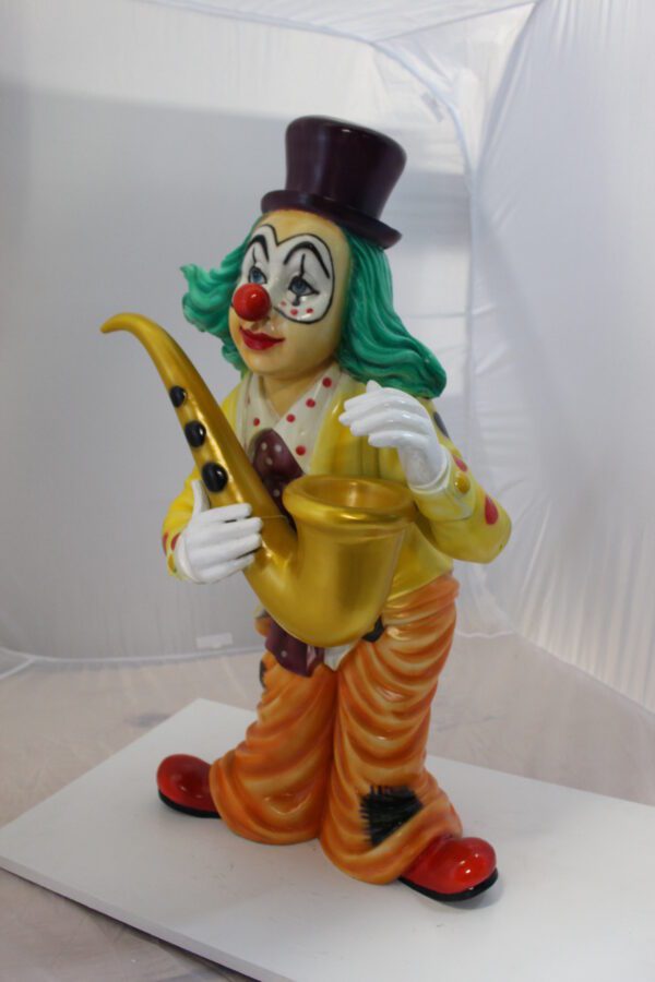 Clown Standing with Saxophone Bronze Statue -  Size: 20"L x 15"W x 36"H.