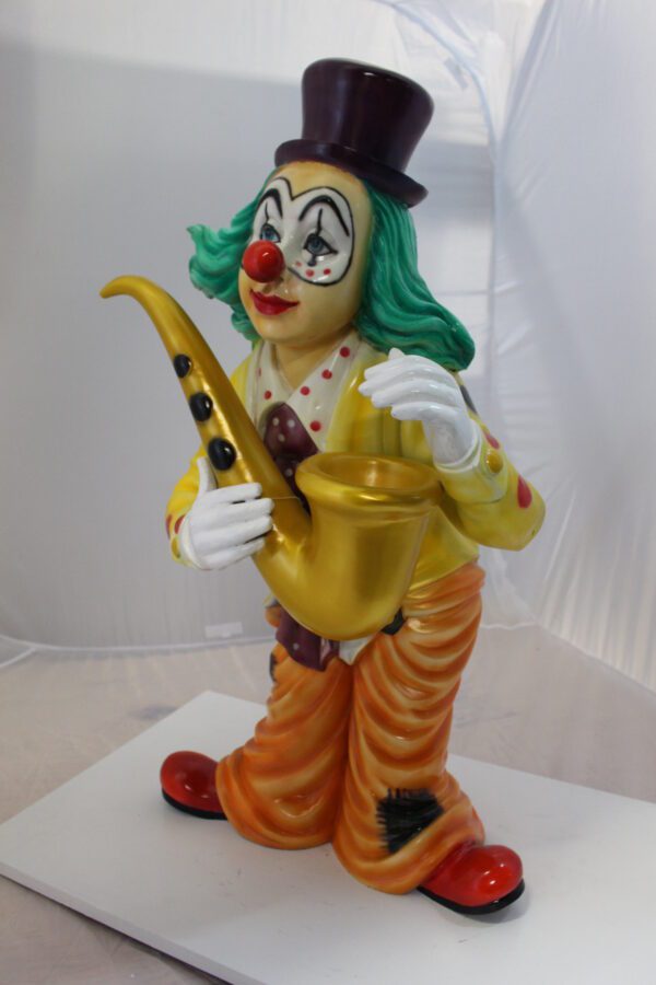 Clown Standing with Saxophone Bronze Statue -  Size: 20"L x 15"W x 36"H.