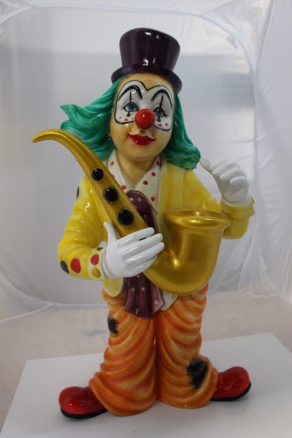 Clown Standing with Saxophone Bronze Statue -  Size: 20"L x 15"W x 36"H.