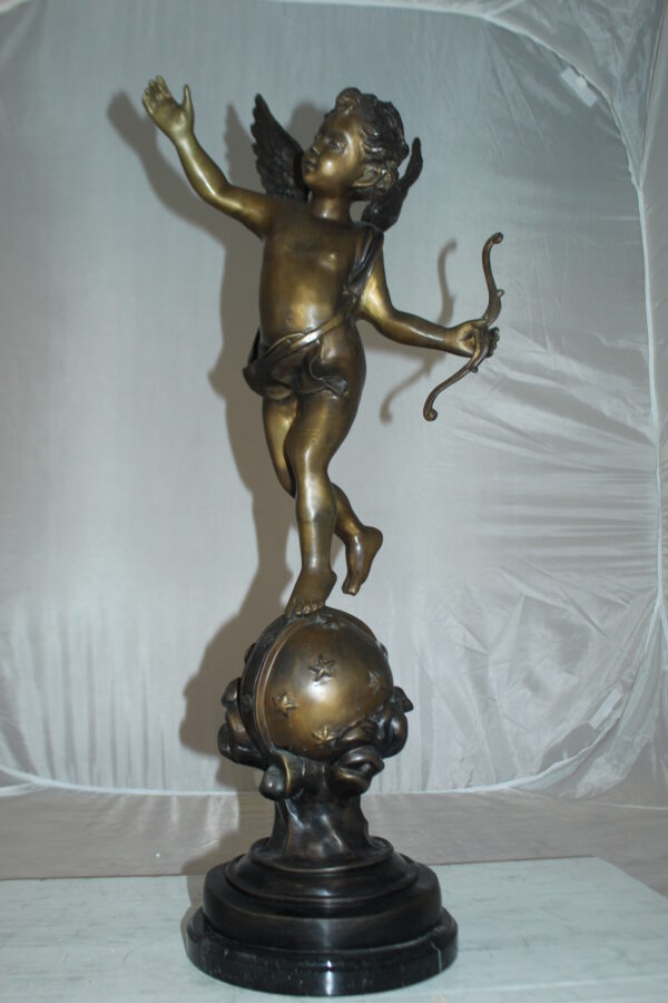 Angel on Earth Bronze Statue -  Size: 10"L x 13"W x 32"H.