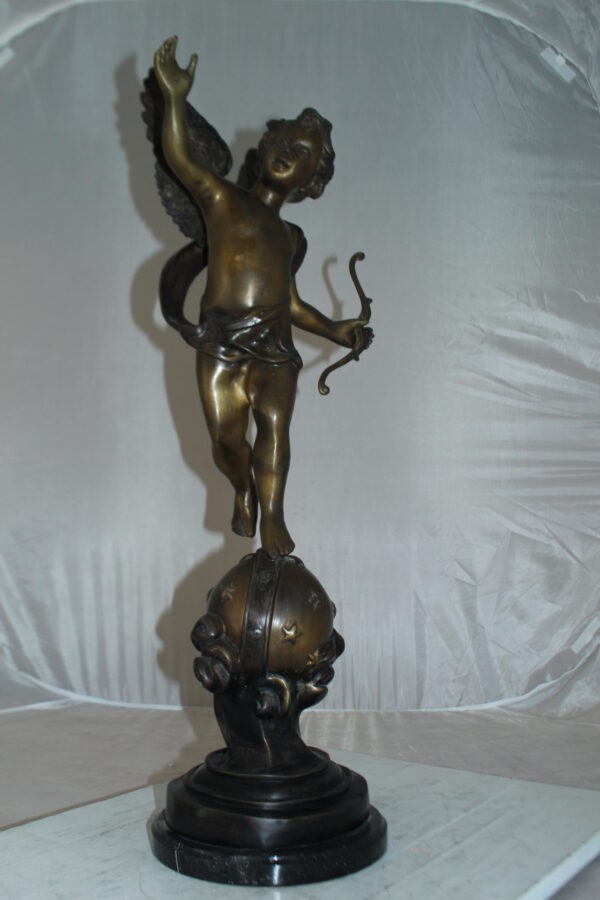 Angel on Earth Bronze Statue -  Size: 10"L x 13"W x 32"H.