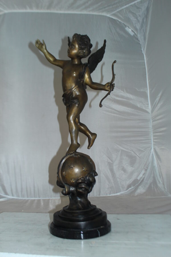 Angel on Earth Bronze Statue -  Size: 10"L x 13"W x 32"H.