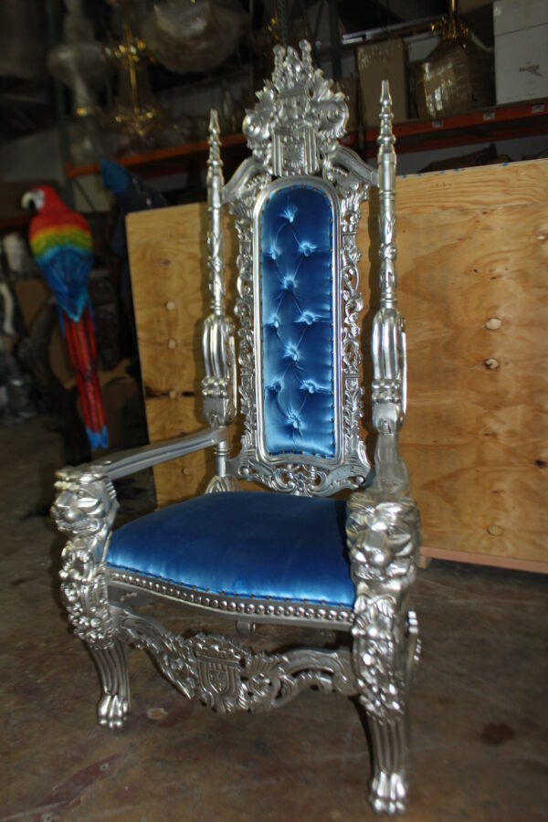 Silver Blue Lion Chair -  Size: 70"L x 36"W x 26"H.