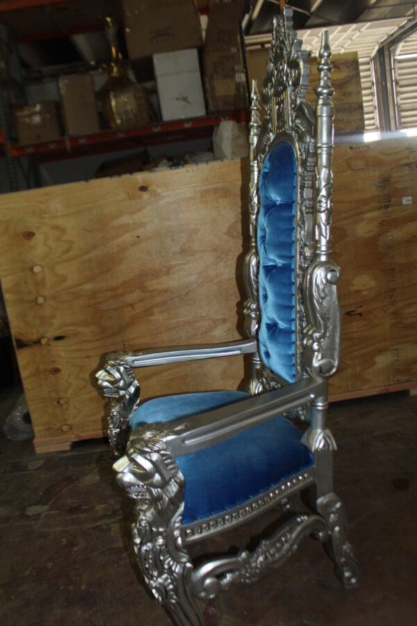 Silver Blue Lion Chair -  Size: 70"L x 36"W x 26"H.