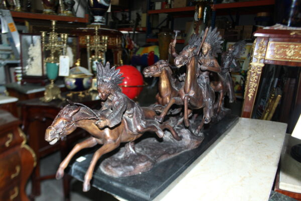 War party Bronze Statue by Carl Cauba -  Size: 39"L x 10"W x 15"H.