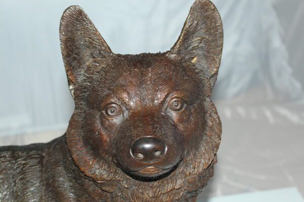 Corgi dog standing Bronze Statue -  Size: 20"L x 8"W x 15"H.