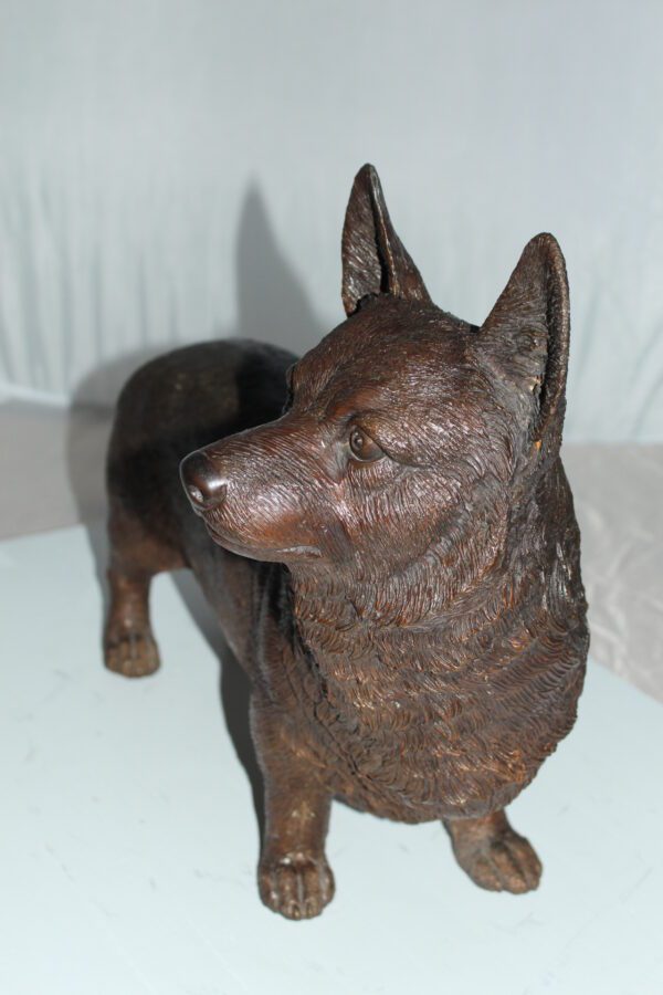 Corgi dog standing Bronze Statue -  Size: 20"L x 8"W x 15"H.