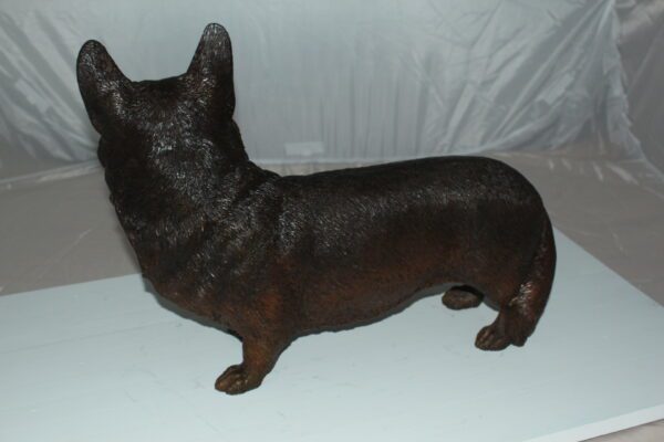 Corgi dog standing Bronze Statue -  Size: 20"L x 8"W x 15"H.