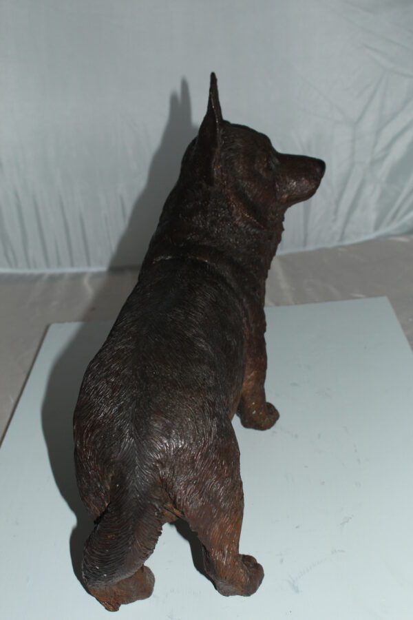 Corgi dog standing Bronze Statue -  Size: 20"L x 8"W x 15"H.