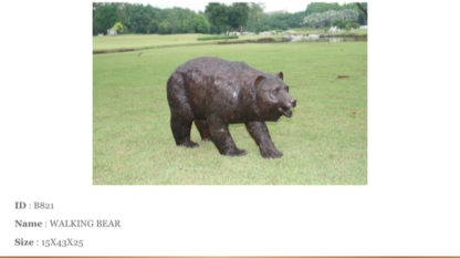 A bear walking Bronze Statue -  Size: 39"L x 12"W x 24"H.