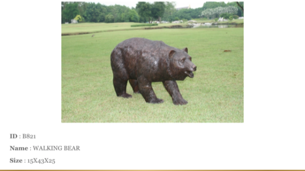 A bear walking Bronze Statue -  Size: 39"L x 12"W x 24"H.