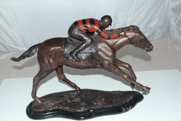 Jockey with Horse -large Bronze Statue -  Size: 21"L x 8"W x 14"H.