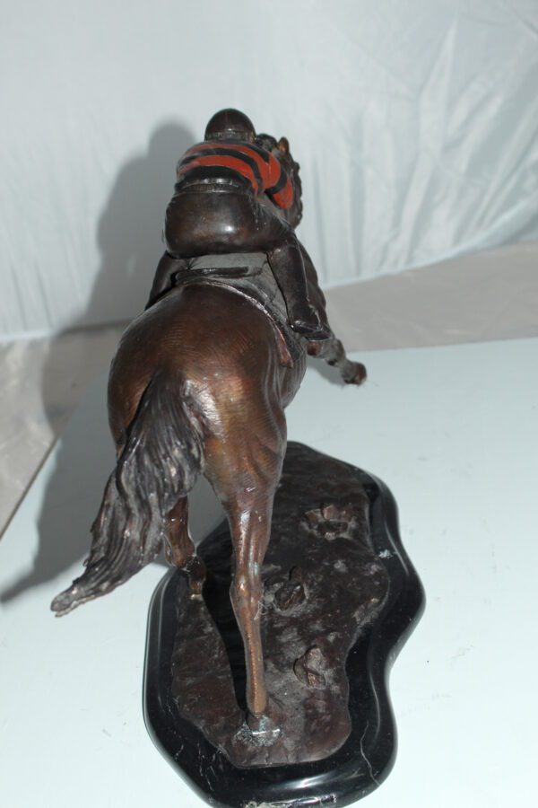 Jockey with Horse -large Bronze Statue -  Size: 21"L x 8"W x 14"H.