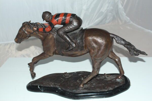 Jockey with Horse -large Bronze Statue -  Size: 21"L x 8"W x 14"H.